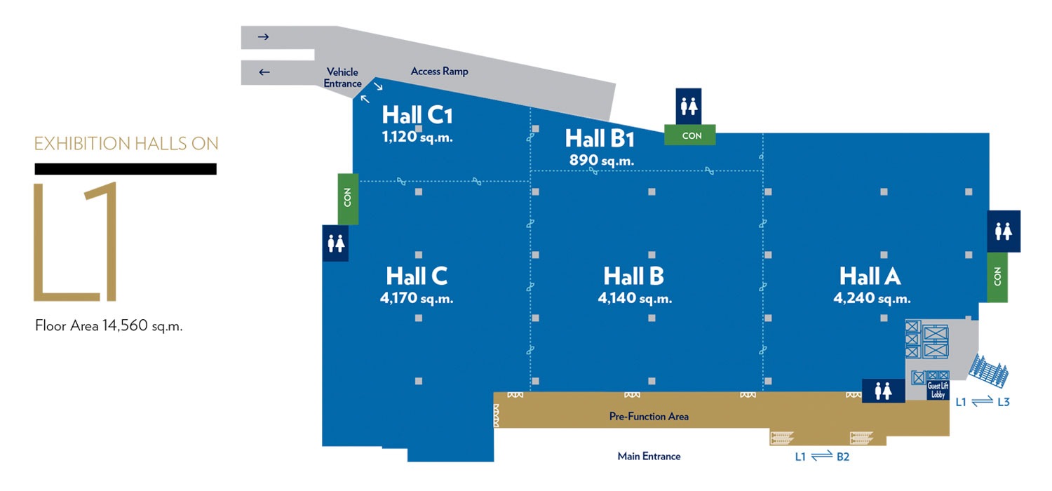 Floorplan: Exhibition Hall on L1 of Sands Expo & Convention Centre