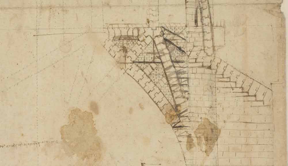 米兰大教堂穹顶塔楼（Tiburio） 约 1487—90  F.850 右页 列奥纳多•达•芬奇《大西洋古抄本》(Codex Atlanticus)