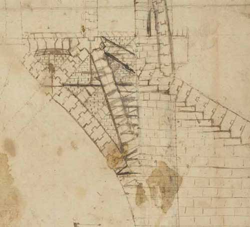 米兰大教堂穹顶塔楼（Tiburio） 约 1487—90  F.850 右页 列奥纳多•达•芬奇《大西洋古抄本》(Codex Atlanticus)