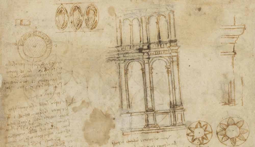 拱廊图纸 约 1516 F.505 左页 列奥纳多•达•芬奇《大西洋古抄本》(Codex Atlanticus)