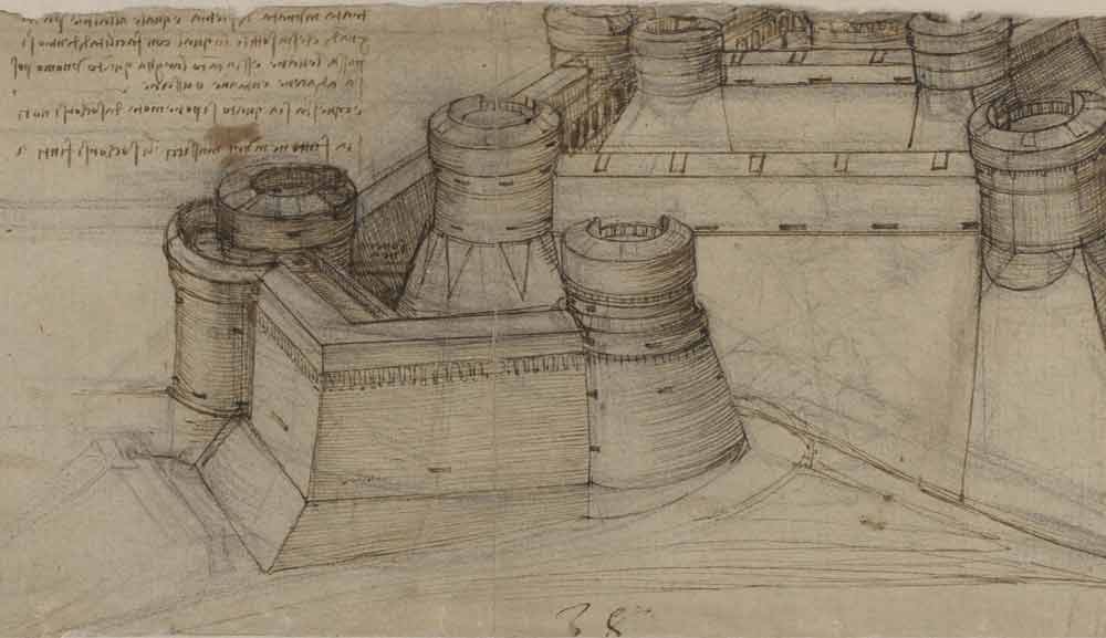 方形堡垒研究 1507 F.117 右页 列奥纳多•达•芬奇《大西洋古抄本》(Codex Atlanticus)