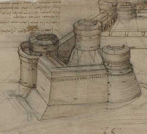 方形堡垒研究 1507 F.117 右页 列奥纳多•达•芬奇《大西洋古抄本》(Codex Atlanticus)