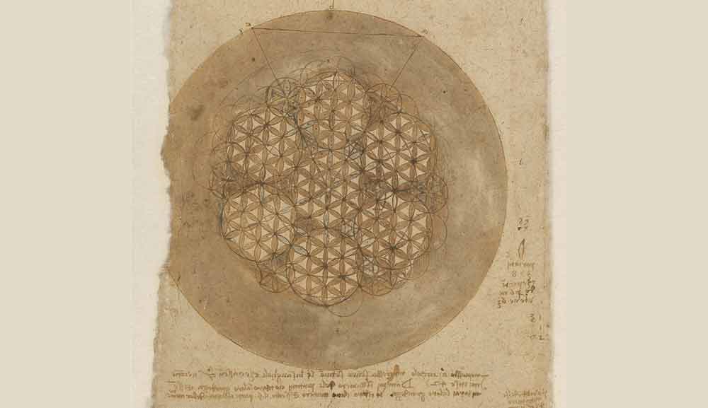 分割成 588 部分的圆形 列奥纳多·达·芬奇《大西洋古抄本》(Codex Atlanticus) 约 1517—18 F.307 反面
