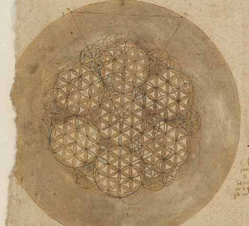 分割成 588 部分的圆形 列奥纳多·达·芬奇《大西洋古抄本》(Codex Atlanticus) 约 1517—18 F.307 反面