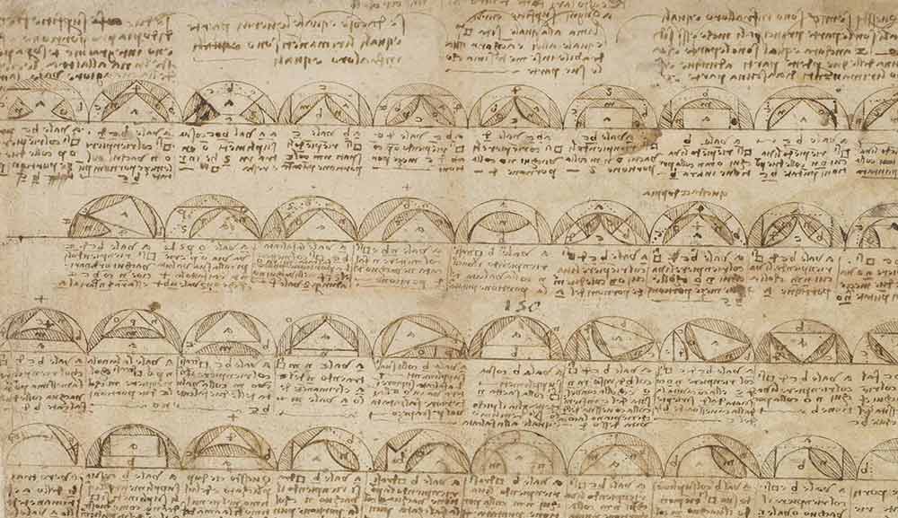 圆形与半圆形之间的 177 均等 列奥纳多·达·芬奇《大西洋古抄本》(Codex Atlanticus) 约 1515 F.455 正面