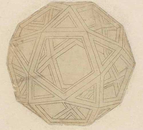 柏拉图多面体的绘制图 列奥纳多·达·芬奇《大西洋古抄本》(Codex Atlanticus) 约 1498 F.707 正面
