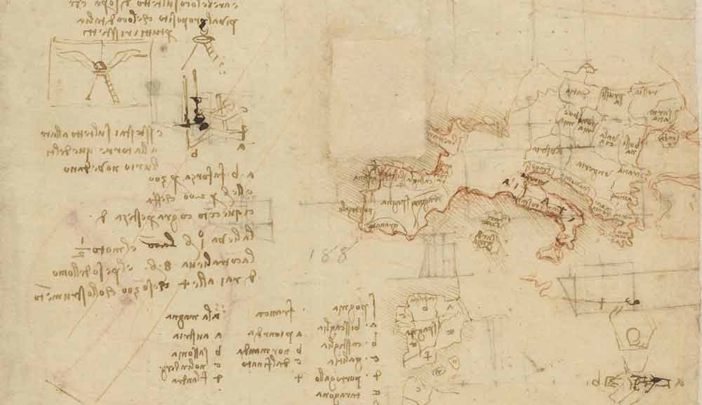 测量地球尺寸的仪器 列奥纳多·达·芬奇《大西洋古抄本》(Codex Atlanticus) 1490 F.727 正面