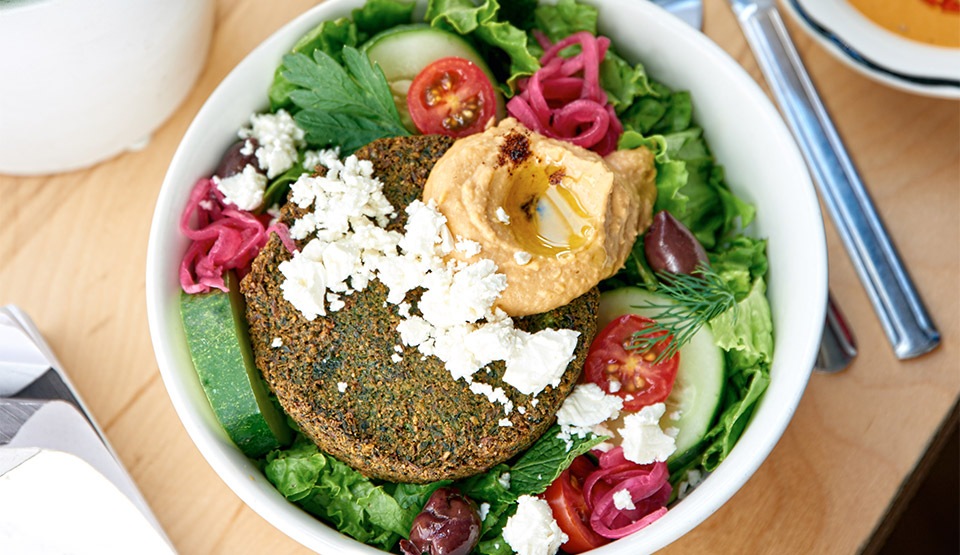 Vegetarians don't lose out: Black Tap also offers creative vegetarian options like this house-made Falafel Burger Salad ($21++)