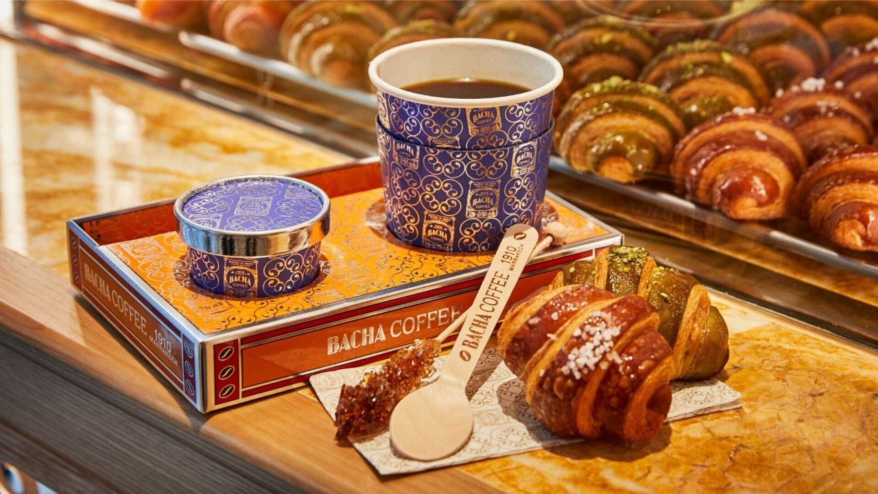 Coffee and croissant at Bacha Coffee, a coffee boutique in Singapore popular for serving the best coffees