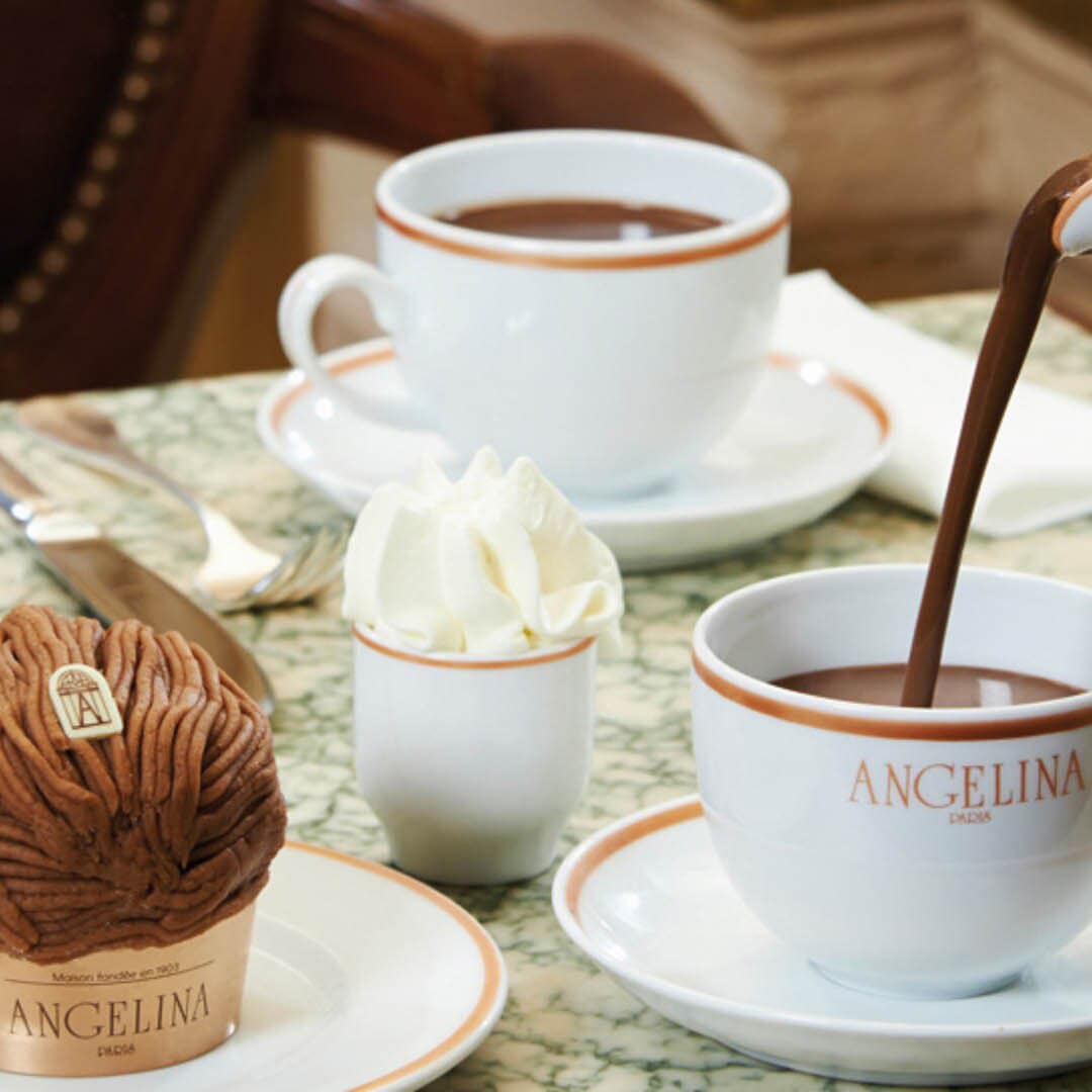 Hot chocolate and desserts at Angelina, a casual dining restaurant in Singapore